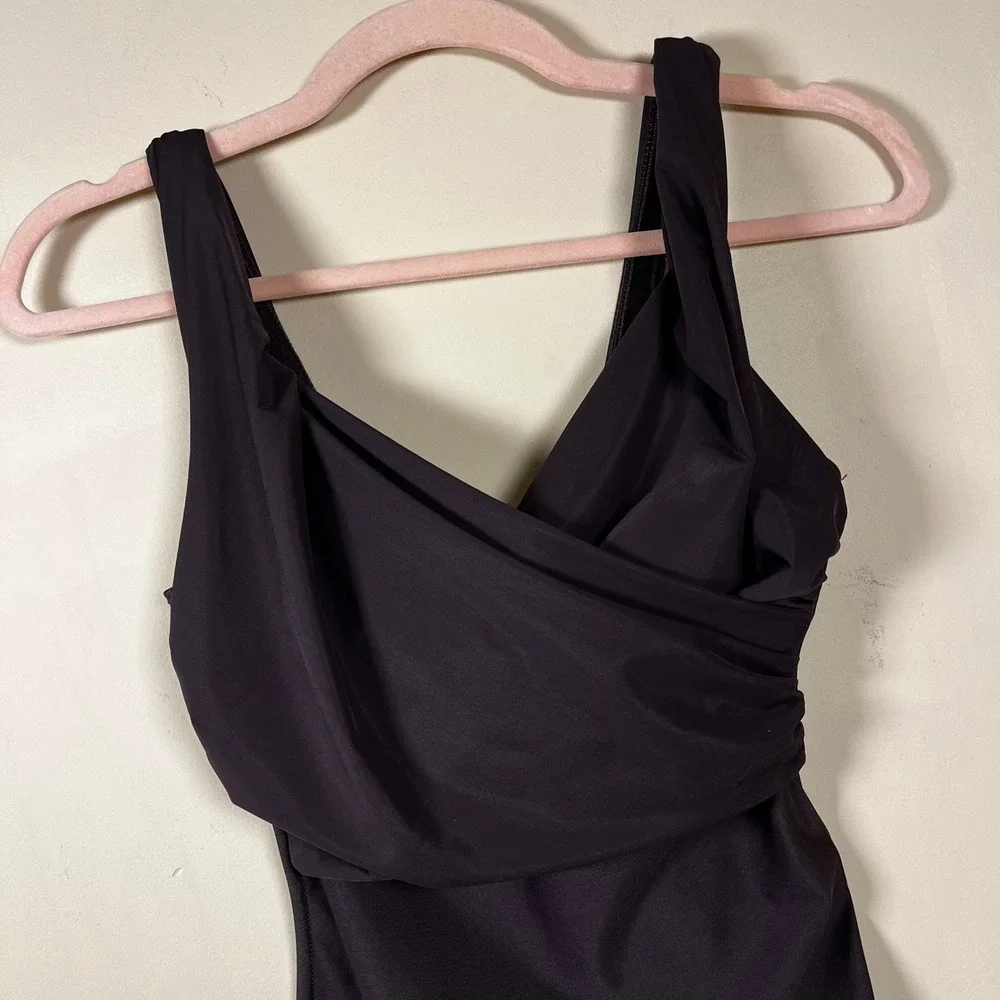 Miraclesuit Estilo Chocolate Brown Swimsuit 8 Surplice Wrap Slimming Minimalist